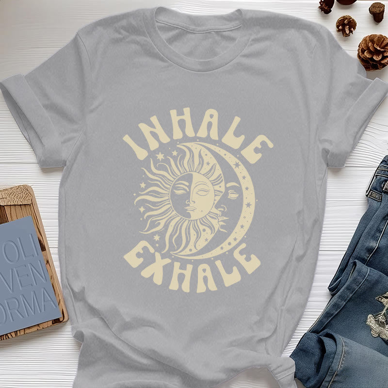 Olivenorma "INHALE EXHALE" Sonne & Mond Spirituelles T-Shirt - Grau - 2XL - image 1