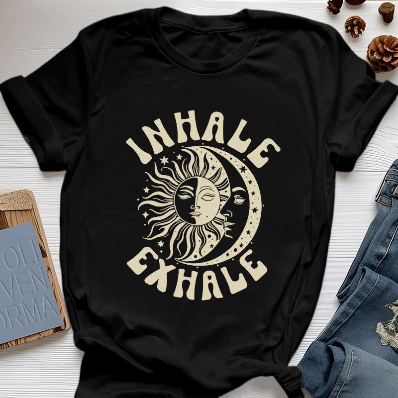 Olivenorma "INHALE EXHALE" Sonne & Mond Spirituelles T-Shirt - Schwarz - 2XL - image 8