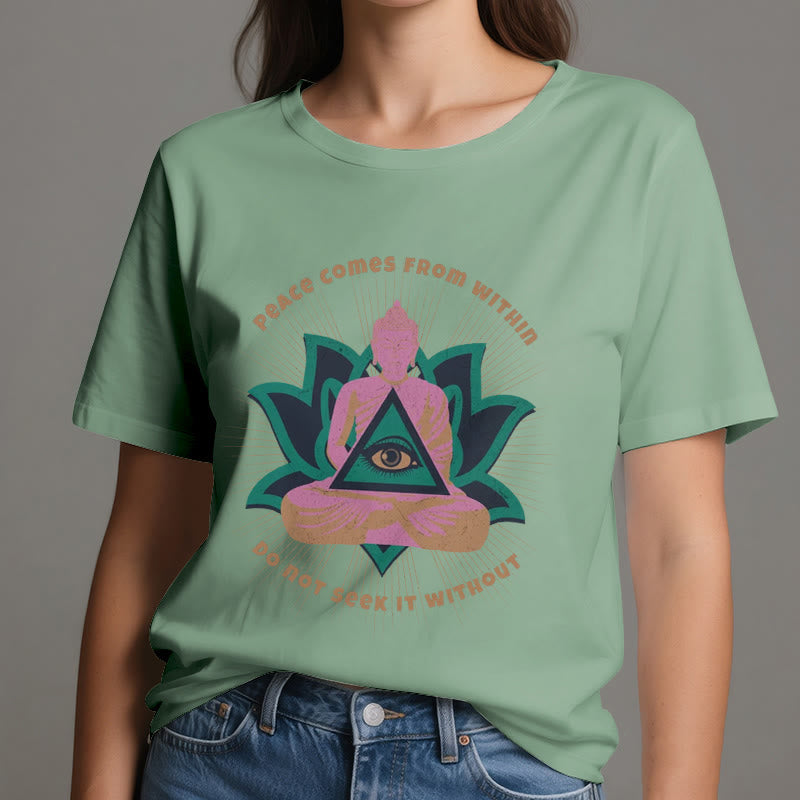 Olivenorma T-Shirt mit Buddha- und Lotusmotiv, spirituelles Motiv - image 19