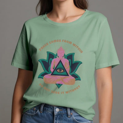 Olivenorma T-Shirt mit Buddha- und Lotusmotiv, spirituelles Motiv - image 19