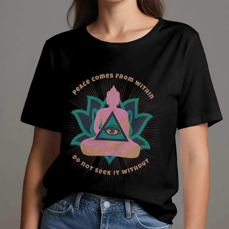 Olivenorma T-Shirt mit Buddha- und Lotusmotiv, spirituelles Motiv - image 9