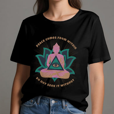 Olivenorma T-Shirt mit Buddha- und Lotusmotiv, spirituelles Motiv - image 9