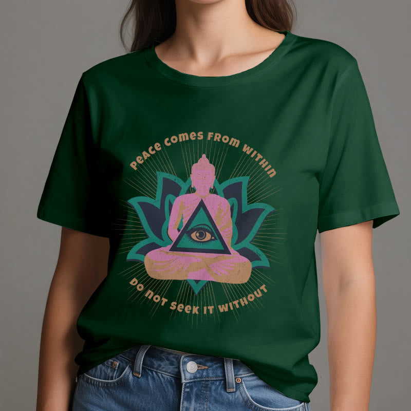 Olivenorma T-Shirt mit Buddha- und Lotusmotiv, spirituelles Motiv - image 21