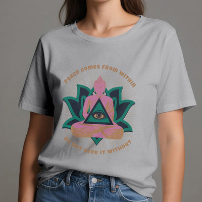 Olivenorma T-Shirt mit Buddha- und Lotusmotiv, spirituelles Motiv - image 2