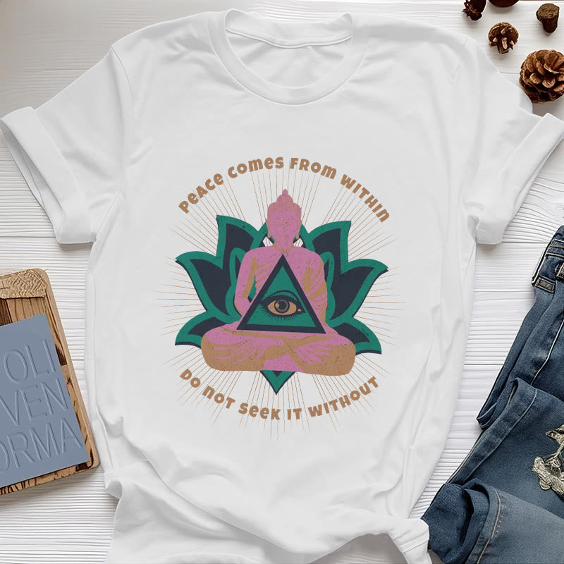 Olivenorma T-Shirt mit Buddha- und Lotusmotiv, spirituelles Motiv - Weiß - 2XL - image 6