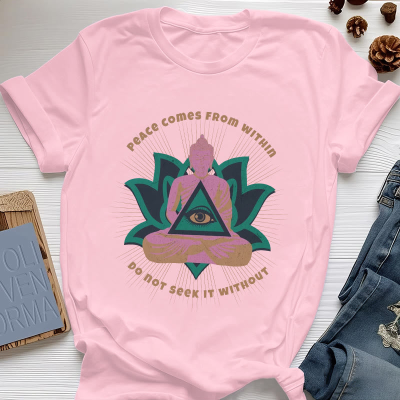 Olivenorma T-Shirt mit Buddha- und Lotusmotiv, spirituelles Motiv - Rosa - 2XL - image 14