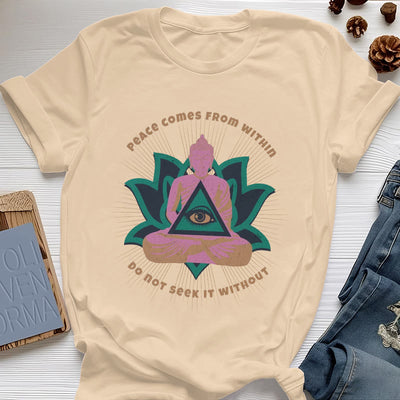 Olivenorma T-Shirt mit Buddha- und Lotusmotiv, spirituelles Motiv - Gelb - 2XL - image 10