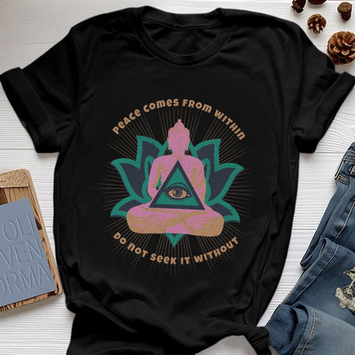 Olivenorma T-Shirt mit Buddha- und Lotusmotiv, spirituelles Motiv - Schwarz - 2XL - image 8