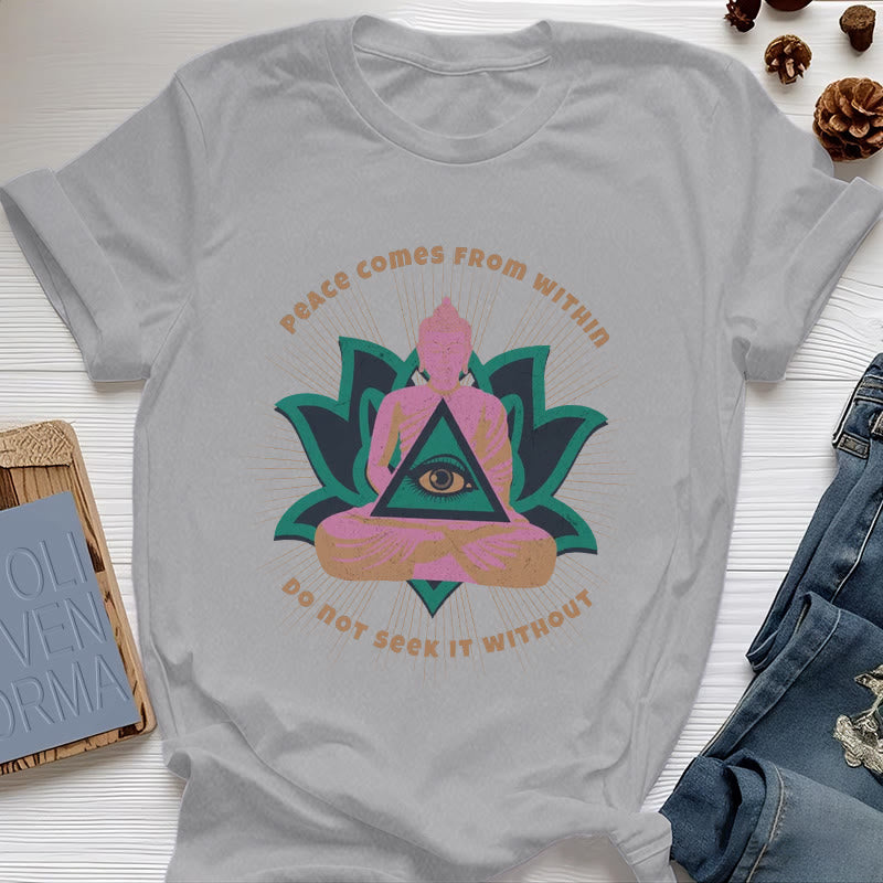 Olivenorma T-Shirt mit Buddha- und Lotusmotiv, spirituelles Motiv - Grau - 2XL - image 1