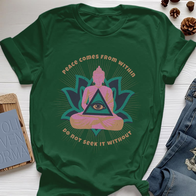 Olivenorma T-Shirt mit Buddha- und Lotusmotiv, spirituelles Motiv - Dunkelgrün - 2XL - image 20