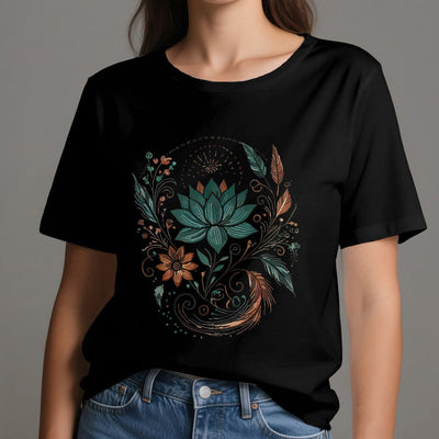 Olivenorma Yoga-T-Shirt aus Baumwolle mit Lotusblüten und Blättern - image 9