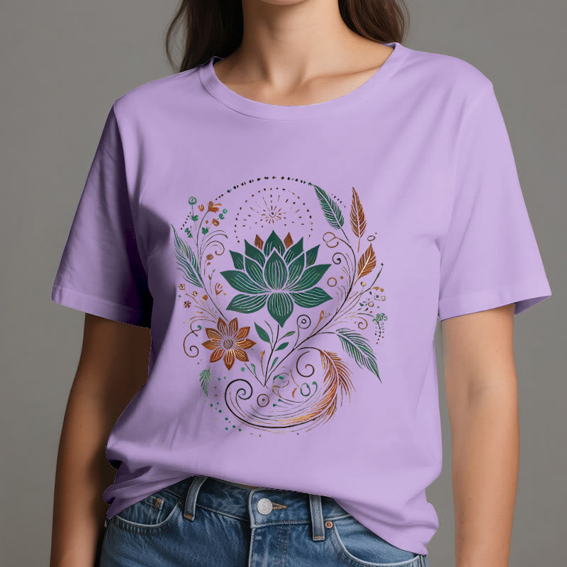 Olivenorma Yoga-T-Shirt aus Baumwolle mit Lotusblüten und Blättern - image 17