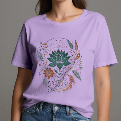 Olivenorma Yoga-T-Shirt aus Baumwolle mit Lotusblüten und Blättern - image 17