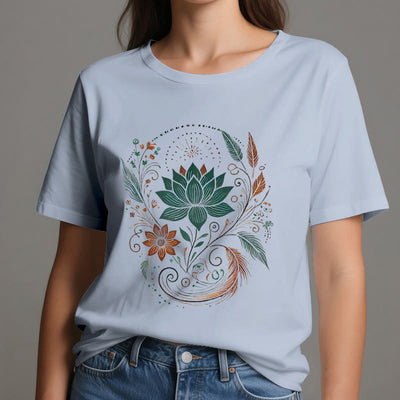 Olivenorma Yoga-T-Shirt aus Baumwolle mit Lotusblüten und Blättern - image 2