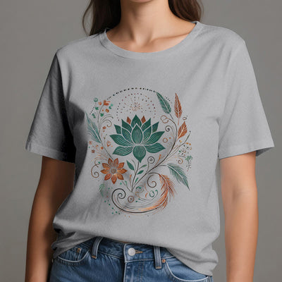 Olivenorma Yoga-T-Shirt aus Baumwolle mit Lotusblüten und Blättern - image 11