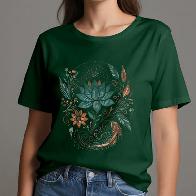 Olivenorma Yoga-T-Shirt aus Baumwolle mit Lotusblüten und Blättern - image 21