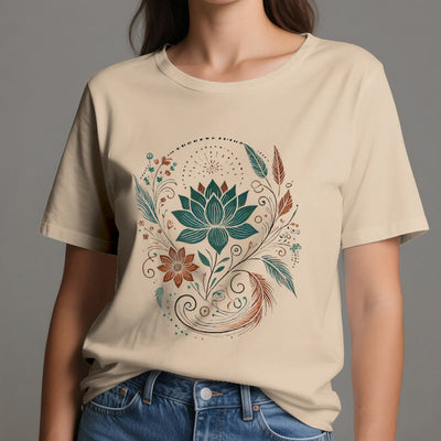 Olivenorma Yoga-T-Shirt aus Baumwolle mit Lotusblüten und Blättern - image 13