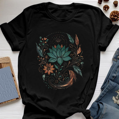 Olivenorma Yoga-T-Shirt aus Baumwolle mit Lotusblüten und Blättern - Schwarz - 2XL - image 8