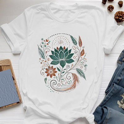 Olivenorma Yoga-T-Shirt aus Baumwolle mit Lotusblüten und Blättern - Weiß - 2XL - image 6