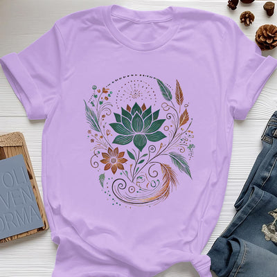 Olivenorma Yoga-T-Shirt aus Baumwolle mit Lotusblüten und Blättern - Lila - 2XL - image 16