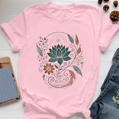 Olivenorma Yoga-T-Shirt aus Baumwolle mit Lotusblüten und Blättern - Rosa - 2XL - image 14