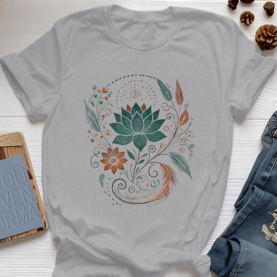 Olivenorma Yoga-T-Shirt aus Baumwolle mit Lotusblüten und Blättern - Grau - 2XL - image 10