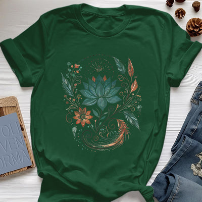 Olivenorma Yoga-T-Shirt aus Baumwolle mit Lotusblüten und Blättern - Dunkelgrün - 2XL - image 20