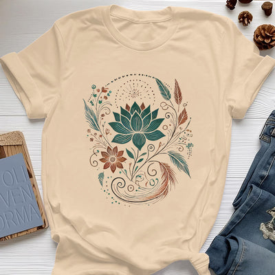 Olivenorma Yoga-T-Shirt aus Baumwolle mit Lotusblüten und Blättern - Gelb - 2XL - image 12