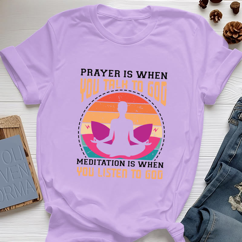 Olivenorma "MEDITATION IST, WENN DU AUF GOTT HÖRST" Spirituelles Yoga T-Shirt - Lila - 2XL - image 16