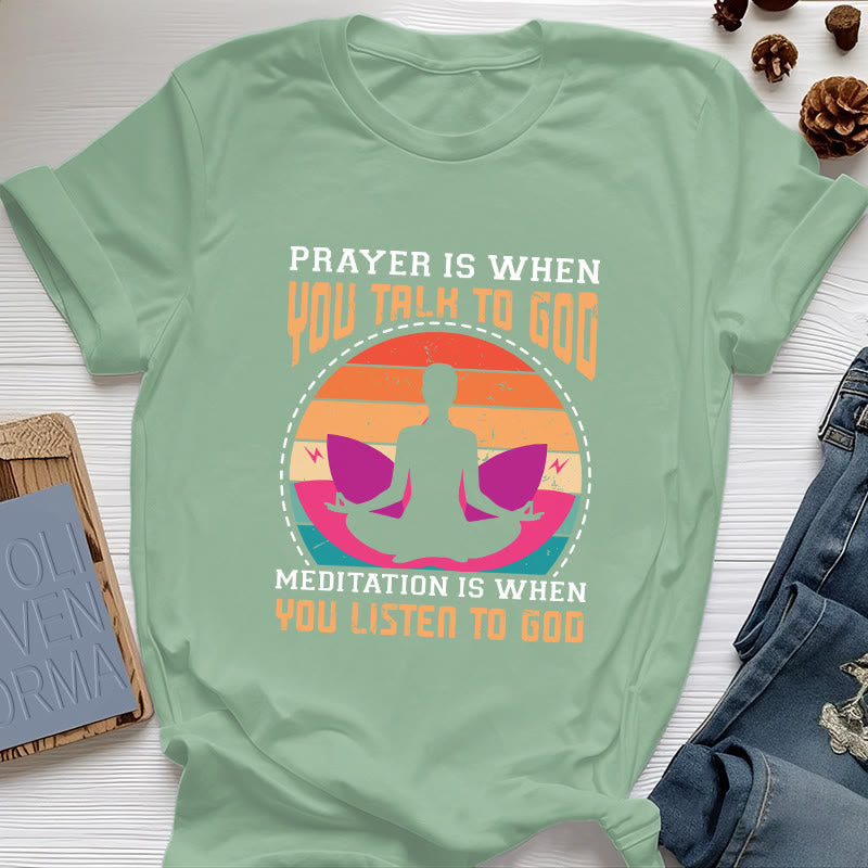 Olivenorma "MEDITATION IST, WENN DU AUF GOTT HÖRST" Spirituelles Yoga T-Shirt - Hellgrün - 2XL - image 18