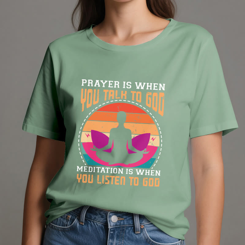 Olivenorma "MEDITATION IST, WENN DU AUF GOTT HÖRST" Spirituelles Yoga T-Shirt - image 19