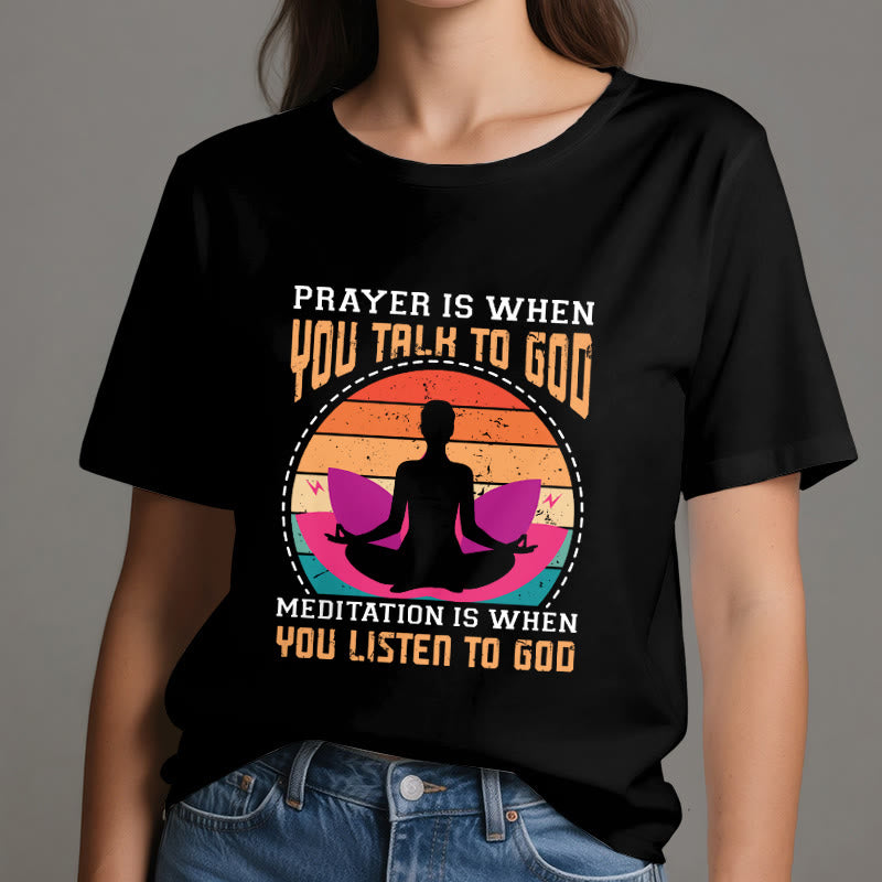 Olivenorma "MEDITATION IST, WENN DU AUF GOTT HÖRST" Spirituelles Yoga T-Shirt - image 2