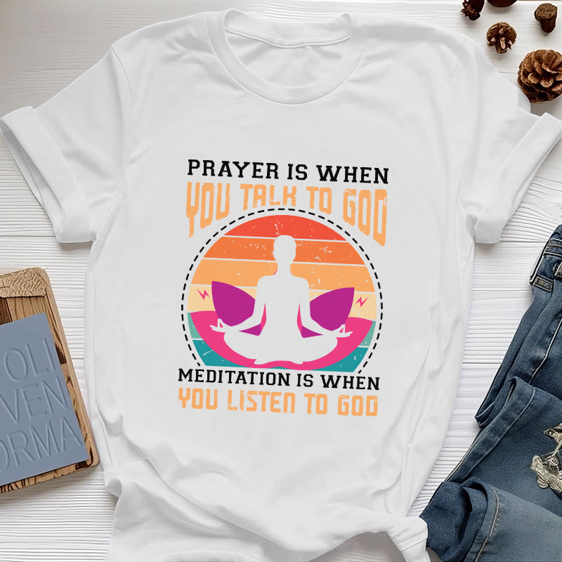 Olivenorma "MEDITATION IST, WENN DU AUF GOTT HÖRST" Spirituelles Yoga T-Shirt - Weiß - 2XL - image 6