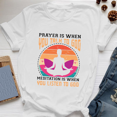Olivenorma "MEDITATION IST, WENN DU AUF GOTT HÖRST" Spirituelles Yoga T-Shirt - Weiß - 2XL - image 6