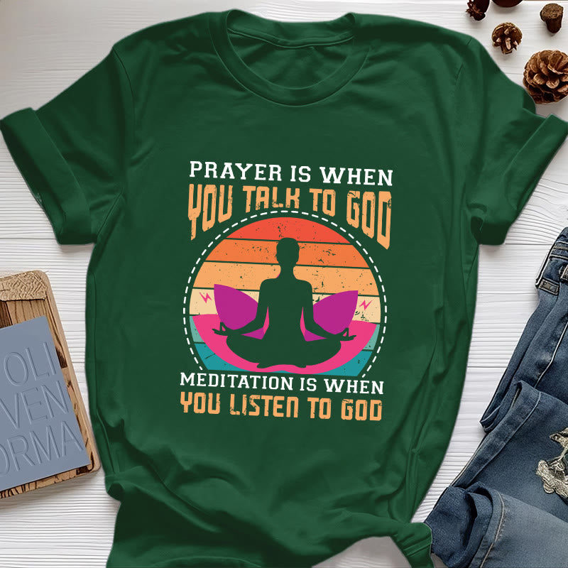 Olivenorma "MEDITATION IST, WENN DU AUF GOTT HÖRST" Spirituelles Yoga T-Shirt - Dunkelgrün - 2XL - image 20