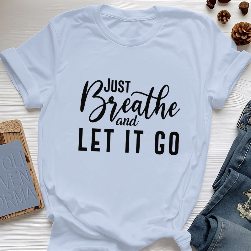 Olivenorma "JUST BREATHE AND LET IT GO" Spirituelles T-Shirt - Blau - 2XL - image 1