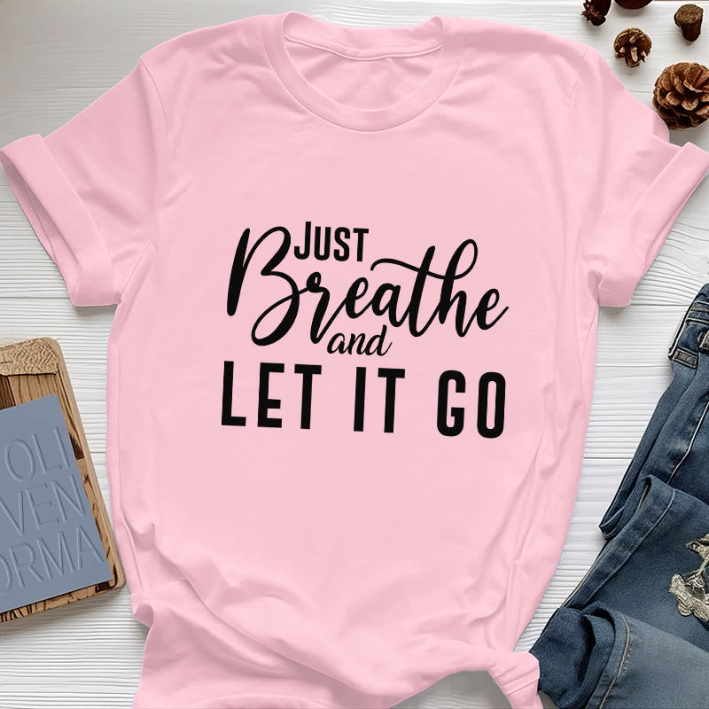 Olivenorma "JUST BREATHE AND LET IT GO" Spirituelles T-Shirt - Rosa - 2XL - image 14