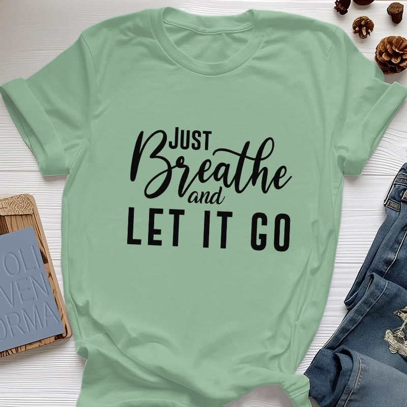 Olivenorma "JUST BREATHE AND LET IT GO" Spirituelles T-Shirt - Hellgrün - 2XL - image 18