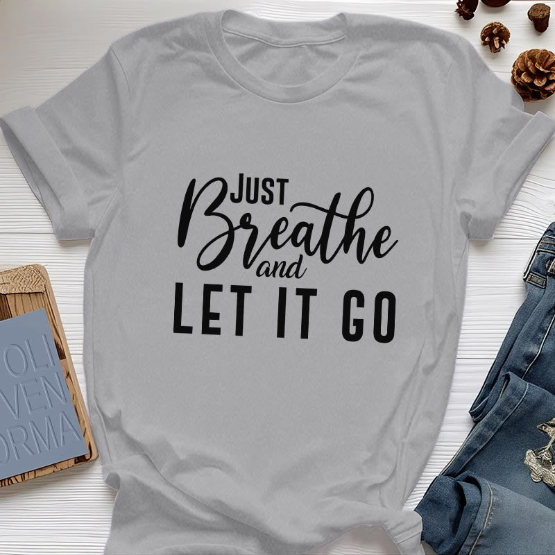 Olivenorma "JUST BREATHE AND LET IT GO" Spirituelles T-Shirt - Grau - 2XL - image 10