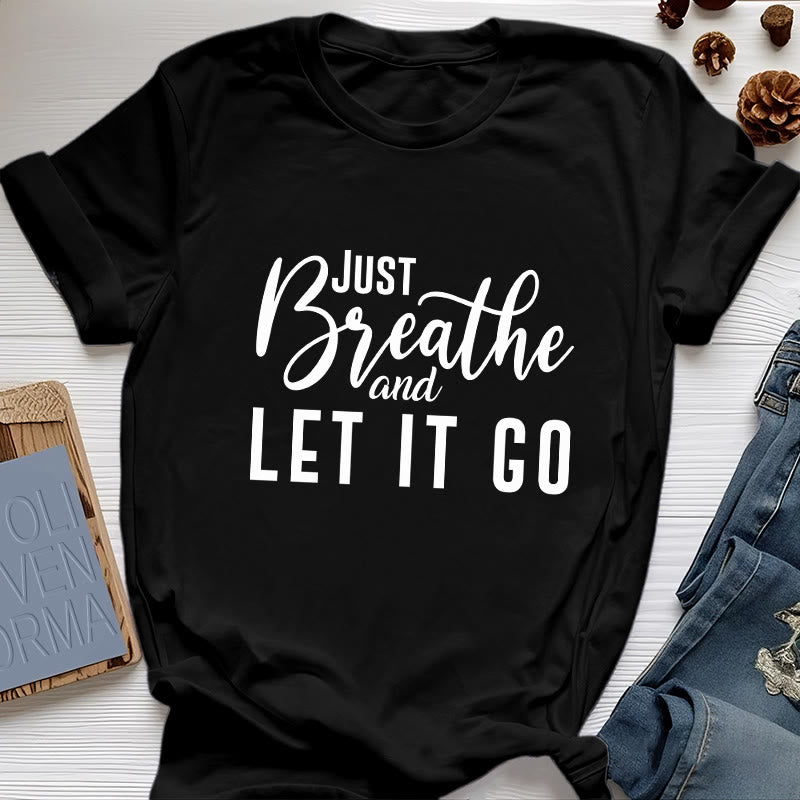 Olivenorma "JUST BREATHE AND LET IT GO" Spirituelles T-Shirt - Schwarz - 2XL - image 8