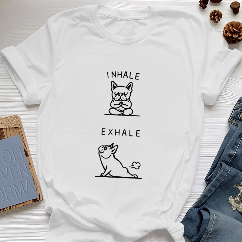 Olivenorma Bulldog "INHALE & EXHALE" Lustiges spirituelles T-Shirt - Weiß - 2XL - image 1