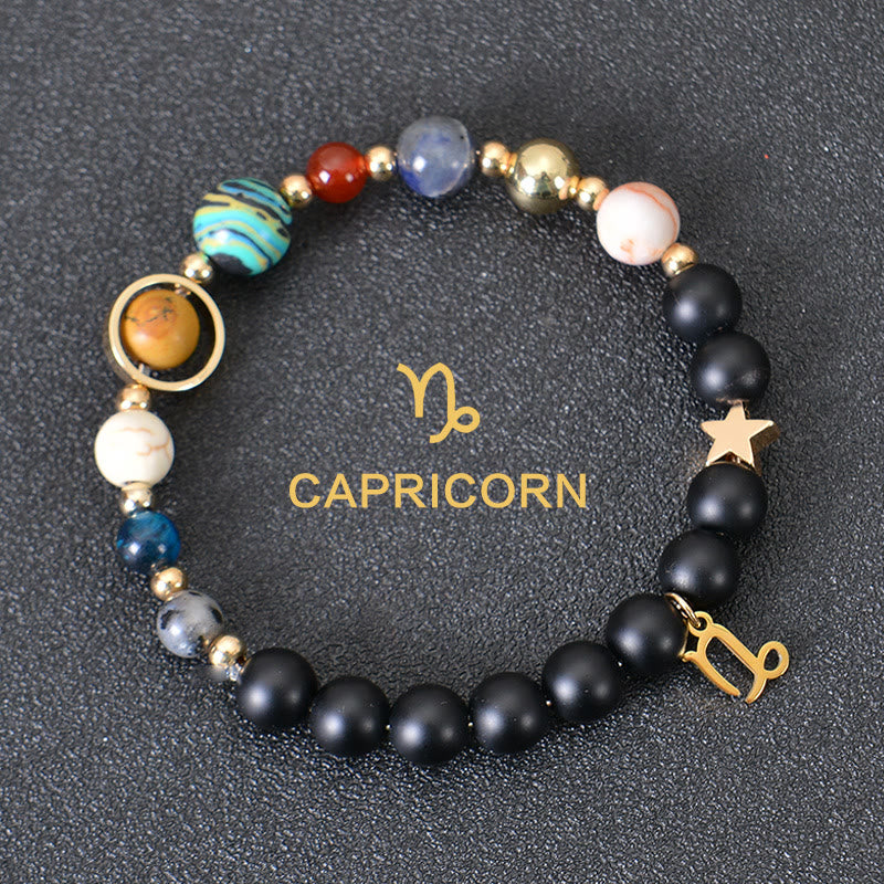 Olivenorma Edelsteinarmband mit zwölf Sternbildern und acht Planeten - Schwarzer Onyx - Steinbock - image 13