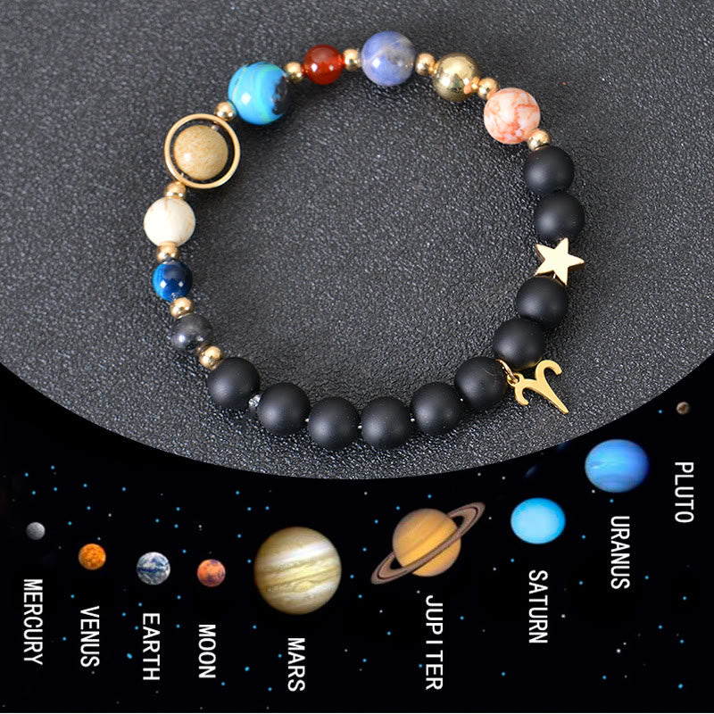 Olivenorma Edelsteinarmband mit zwölf Sternbildern und acht Planeten - image 1