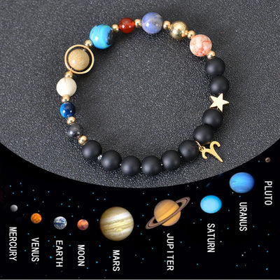 Olivenorma Edelsteinarmband mit zwölf Sternbildern und acht Planeten - image 1