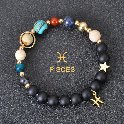 Olivenorma Edelsteinarmband mit zwölf Sternbildern und acht Planeten - Schwarzer Onyx - Fische - image 15