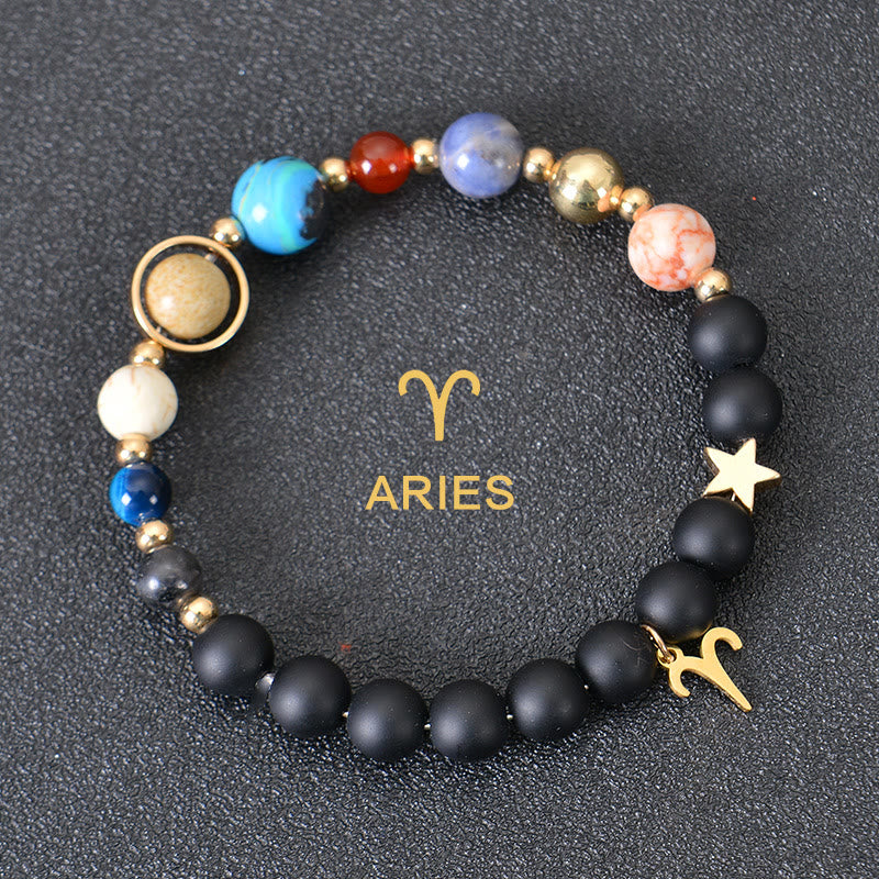 Olivenorma Edelsteinarmband mit zwölf Sternbildern und acht Planeten - Schwarzer Onyx - Widder - image 2
