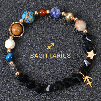 Olivenorma Edelsteinarmband mit zwölf Sternbildern und acht Planeten - Facted Obsidian - Schütze - image 36