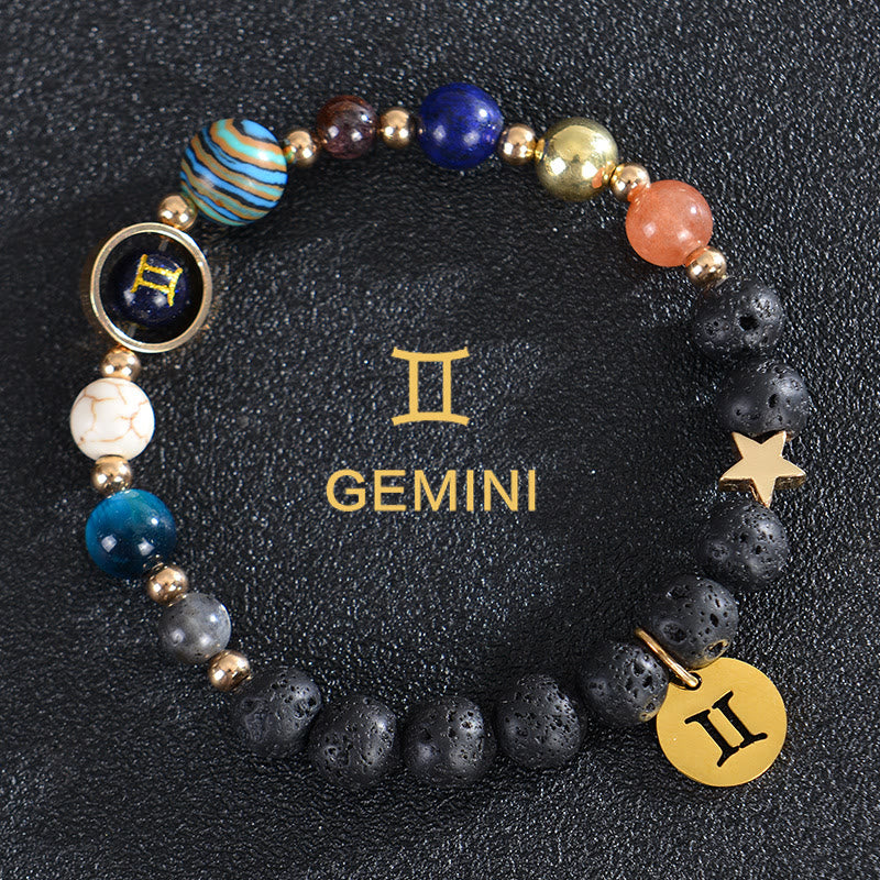 Olivenorma Edelsteinarmband mit zwölf Sternbildern und acht Planeten - Lavastein - Zwillinge - image 18