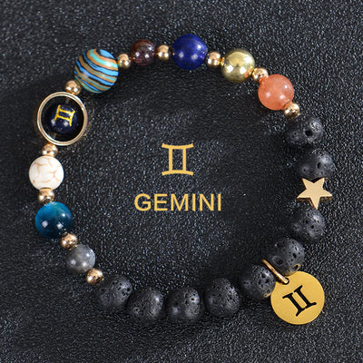Olivenorma Edelsteinarmband mit zwölf Sternbildern und acht Planeten - Lavastein - Zwillinge - image 18