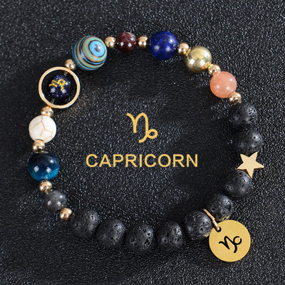 Olivenorma Edelsteinarmband mit zwölf Sternbildern und acht Planeten - Lavastein - Steinbock - image 25